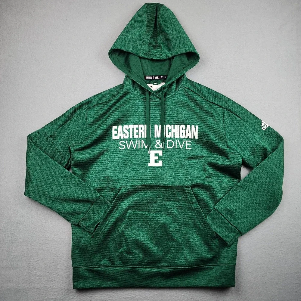 Eastern Michigan Eagles Hoodie Mens Large Green NCAA Swim Dive Adidas ClimaWarm